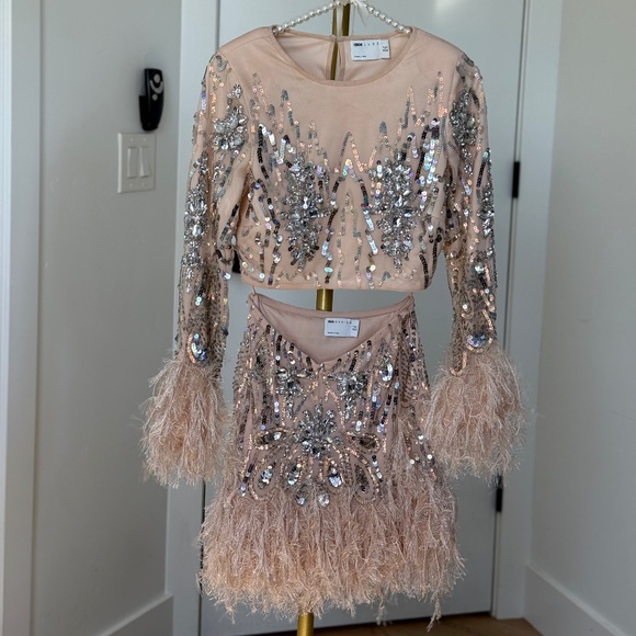 ASOS Luxe Sequin & Feather Skirt Set in Blush (Size 2/XS) - Picture 1 of 12